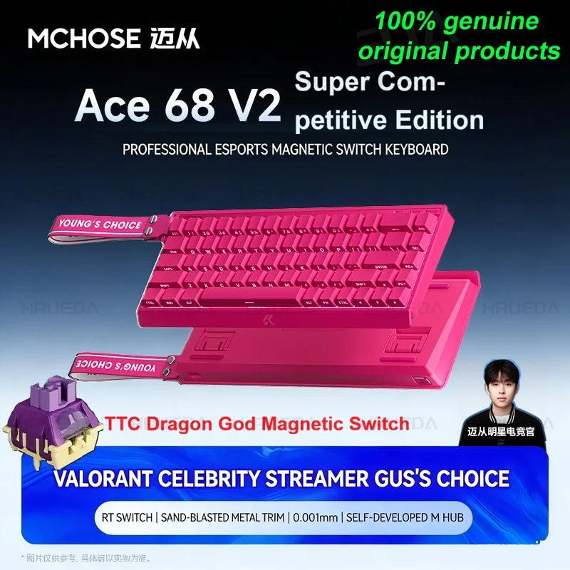 MCHOSE ACE 60 Pro ACE68 V2 Customized Magnetic Axis Gaming Mechanical Keyboard Wired Hot Swap 0.08ms 0.001mmRT 8KHz 256K SOCD/RS