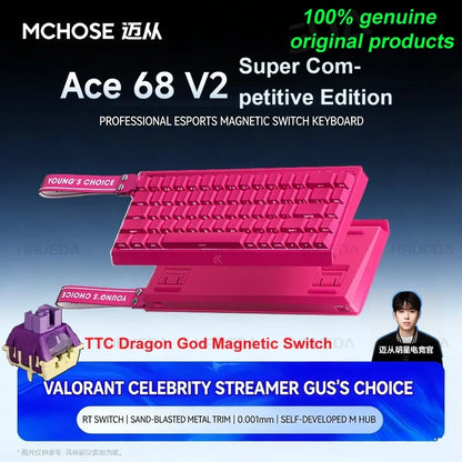 MCHOSE ACE 60 Pro ACE68 V2 Customized Magnetic Axis Gaming Mechanical Keyboard Wired Hot Swap 0.08ms 0.001mmRT 8KHz 256K SOCD/RS