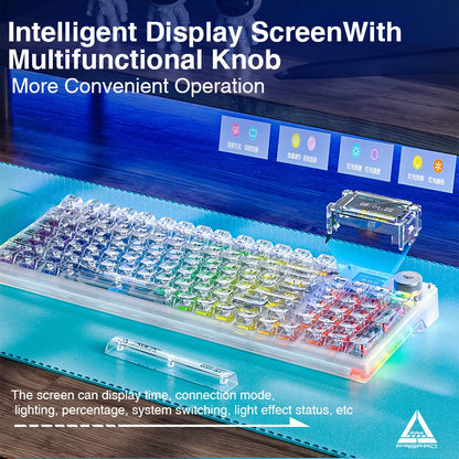 AULA F98PRO Wireless Mechanical Keyboard Transparent Keycaps RGB Backlit Custom 2.4G Hot Swappable Gaming Keyboard With Screem