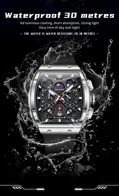 OLEVS 2942 Mens Watch Quartz Watch Multifunctional Chronograph Watches For Men 30M Waterproof Luminous Moon Phase Box Original