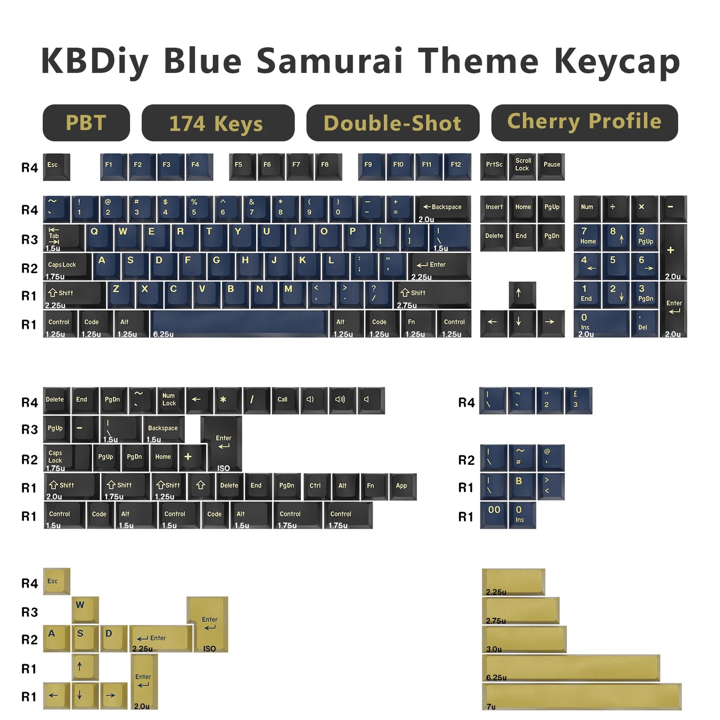 KBDiy 174 Keys/Set PBT GMK Apollo Keycap Double Shot Minimalist ISO Cherry Profile for Game Mechanical Keyboard Keycaps for MX