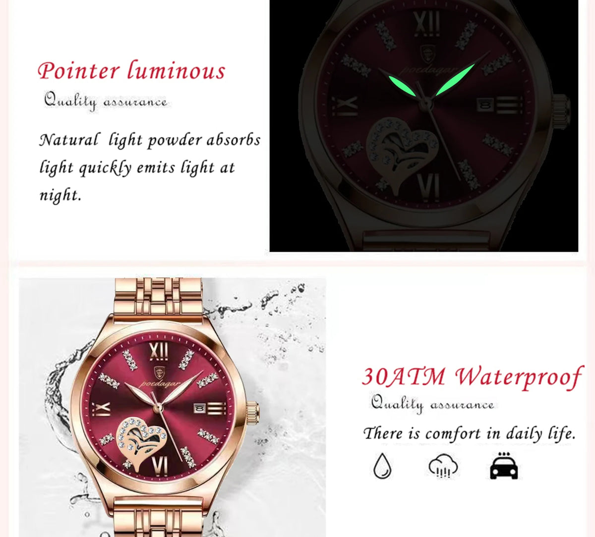 POEDAGAR Top Luxury Woman Watches Waterproof Luminous Date Stainless Steel Women's Quartz Wristwatch Elegant Dress Ladies Watch