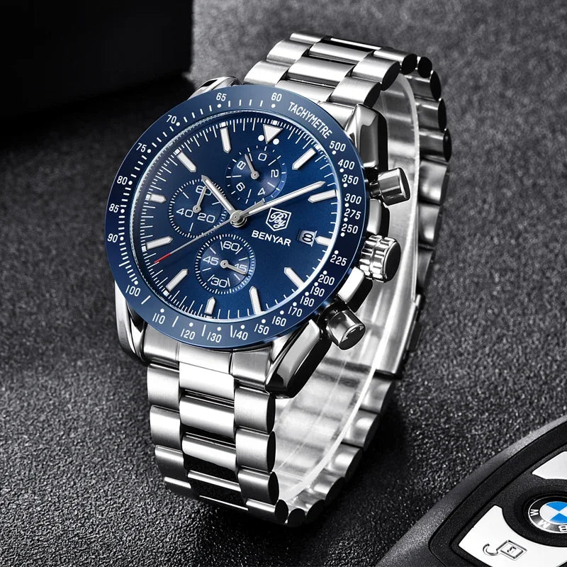 Montre homme BENYAR 5140, montre de sport décontractée, montre à quartz de luxe étanche, chronographe militaire de marque haut de gamme.