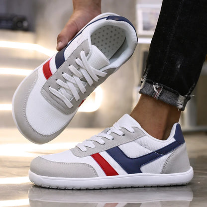 Herresneakers med bred tåboks, barfodssko, minimalistiske, åndbare og komfortable udendørs gåsko, sporty casual blå sko 2025