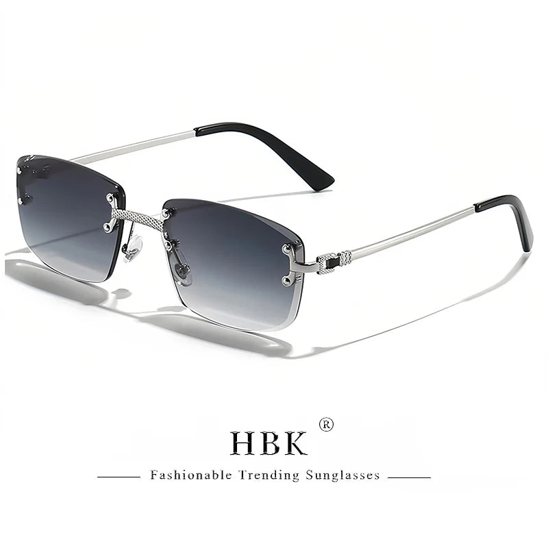 HBK Square Rimless Sunglasses Women Retro Metal Sun Glasses Men Luxury Party Business Gradient Shades 2024 Summer Style