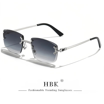 HBK Square Rimless Sunglasses Women Retro Metal Sun Glasses Men Luxury Party Business Gradient Shades 2024 Summer Style