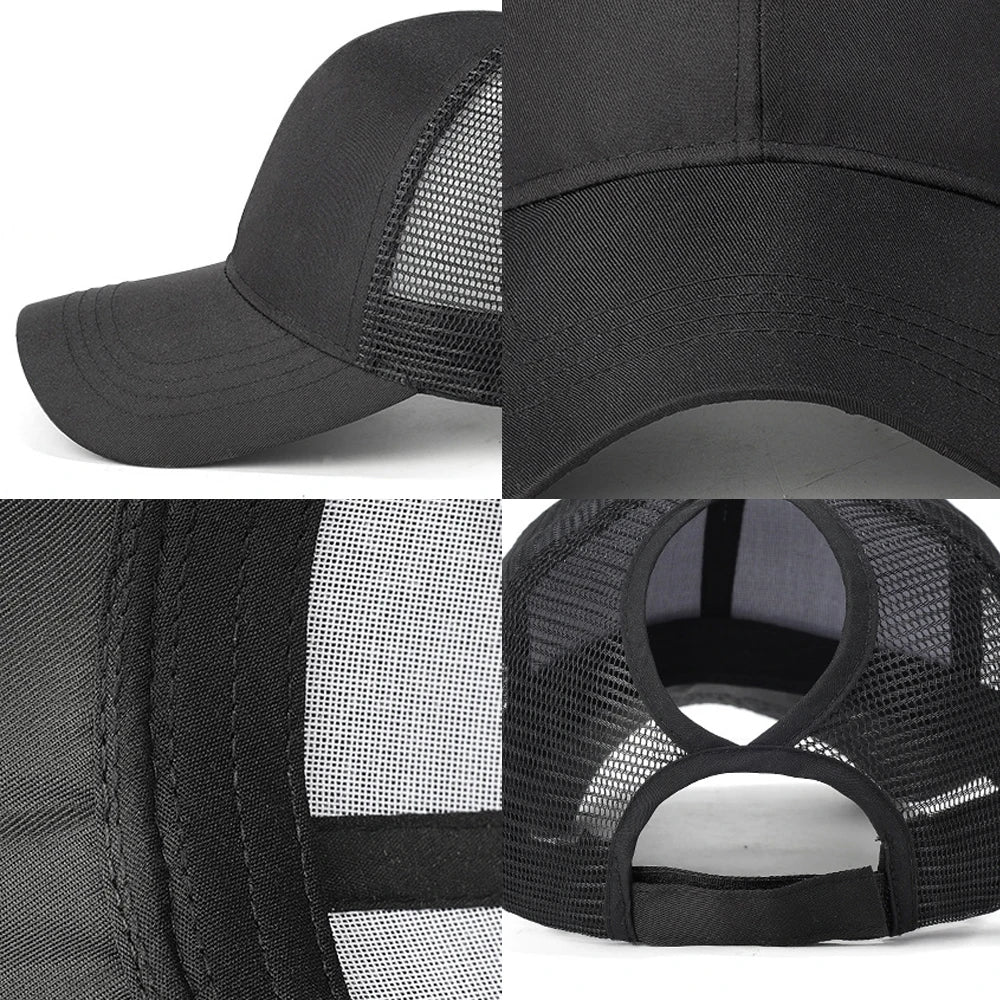 New Mesh Baseball Caps High Ponytail Snapback Cap Hollow Back UV Protection Sun Hat Casual Messy Hair Bun Ponytail Baseball Caps