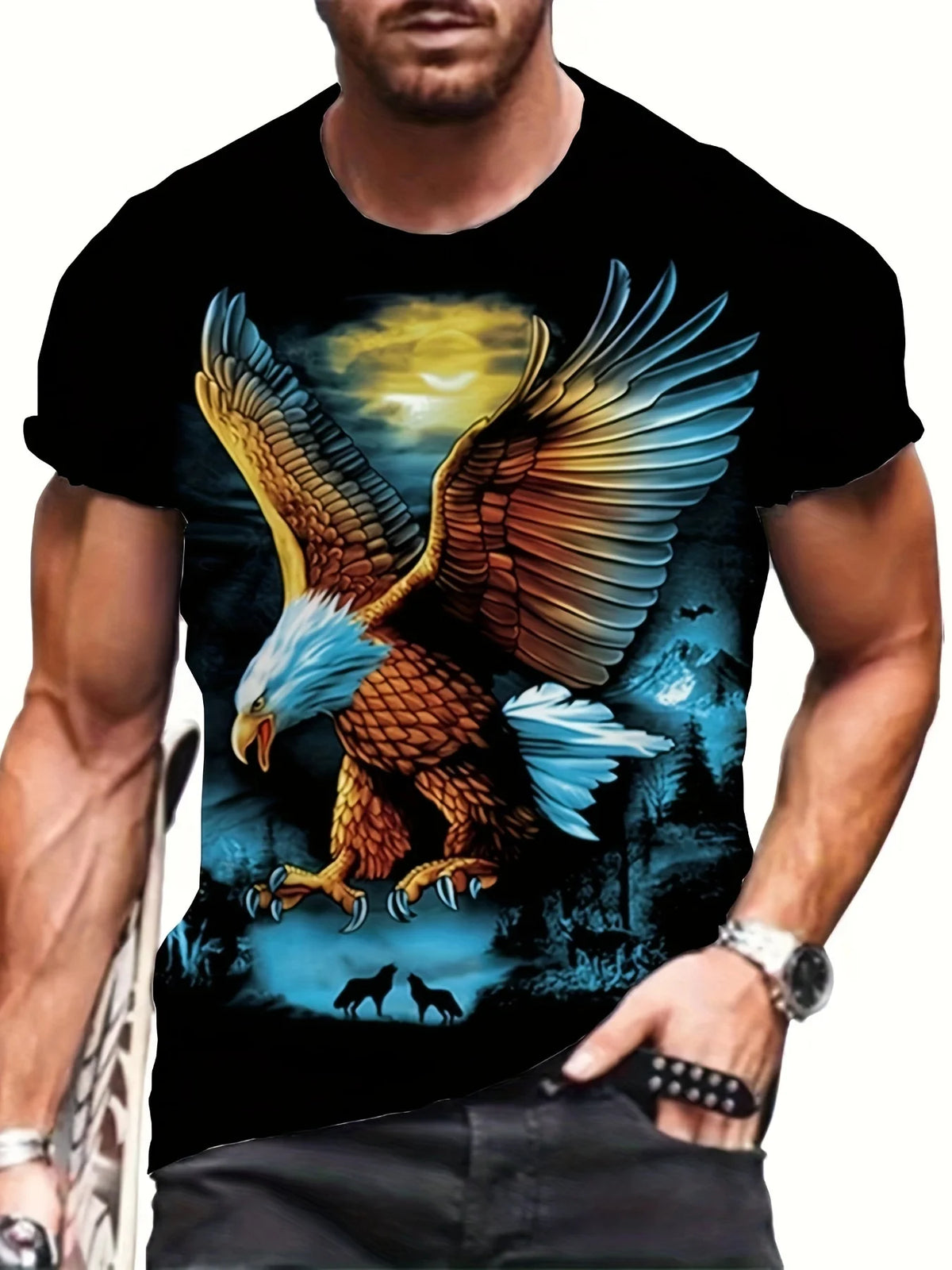 Modne majice z grafiko Eagle Luksuzne majice Poletne moške majice Sproščene majice Majice s kratkimi rokavi 3D-tiskanje Moška oblačila