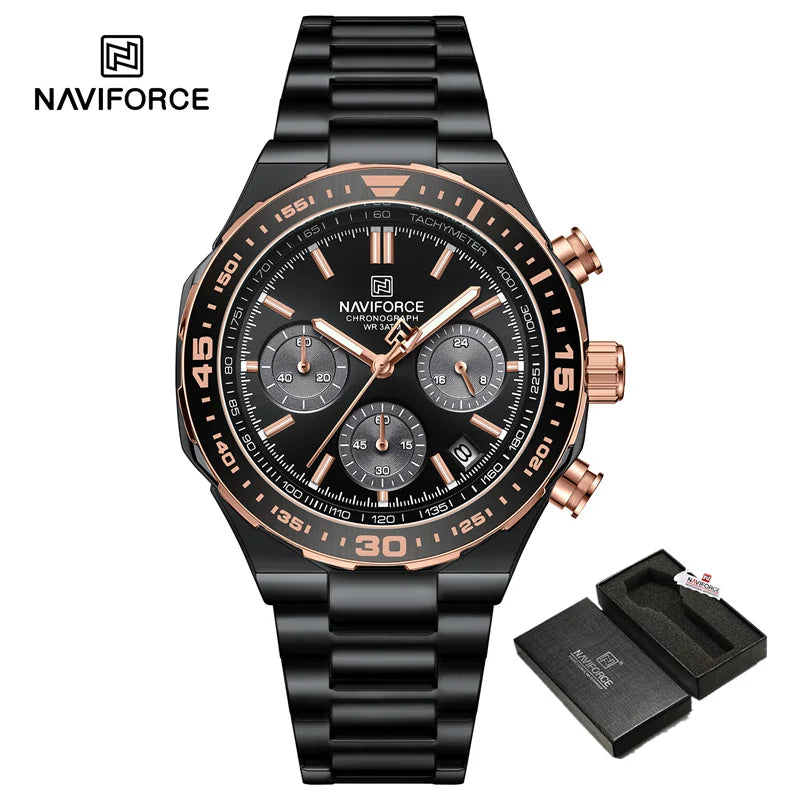 NAVIFORCE Men's Watches Quartz Fashion Business Classic Water Resistant Stainless Steel Strap WristWatch New Male Clock in 2024