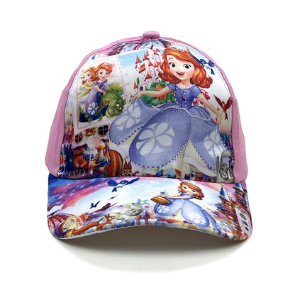 Disney Princess Elsa Anna Sofia Frozen Anime Figure Baseball Cap Terylene Peaked Cap Hat Cartoon Girl Kid's Headwear Gifts