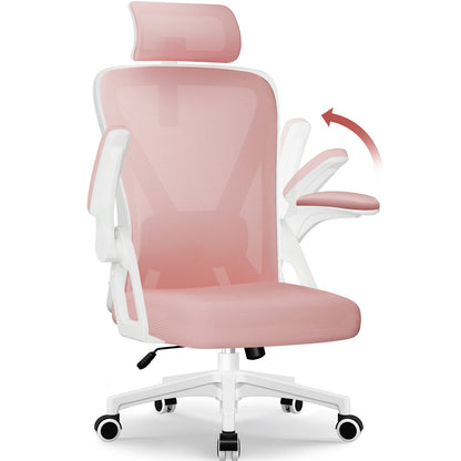 Ergonomic Office Chair with Adjustable Lumbar Support, Reclining Computer Desk Chair 90°-135°, Adjustable Headrest & Flip-Up Armrests