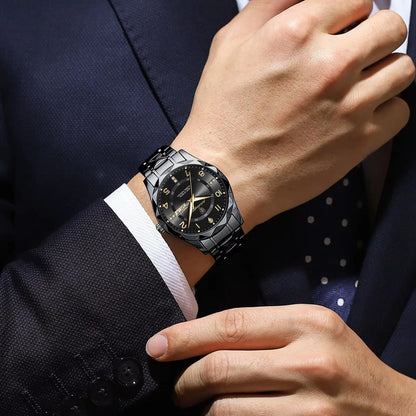 Reloj de hombre POEDAGAR Fashion Luxury, resistente al agua, luminiscente, de cuarzo, con correa de acero inoxidable, fecha y día de la semana, estilo informal.