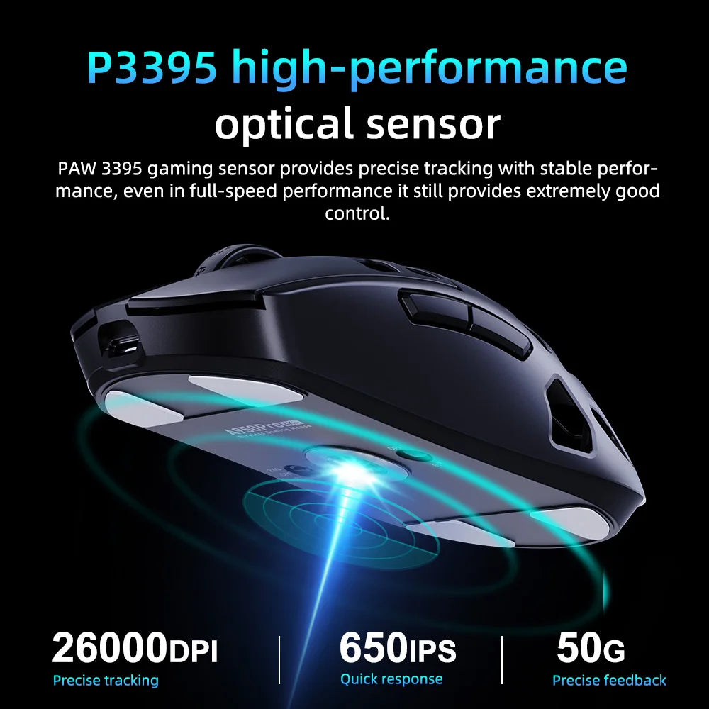 Ratón gaming inalámbrico DAREU Al-mg trimodo 8Khz PBT con carga rápida, PAW3950, 30000 DPI, ligero, para PC gamer