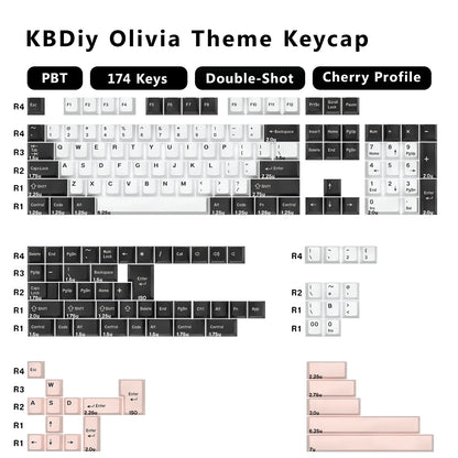 KBDiy 174 Keys/Set PBT GMK Apollo Keycap Double Shot Minimalist ISO Cherry Profile for Game Mechanical Keyboard Keycaps for MX