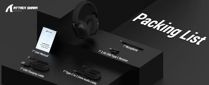 Cuffie gaming ATTACK SHARK L80 ultra leggere 180g – Wireless tri-mode (Bluetooth 5.3 / 2.4G / cablate), audio surround 5.1, driver da 40mm, microfono rimovibile