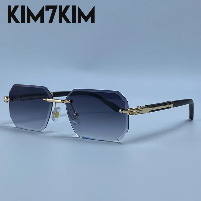 Rimless Rectangle Sunglasses Men 2026 Luxury Design Vintage Geometric Square Sun Glasses Male Retro Punk Eyewear Driving Shades