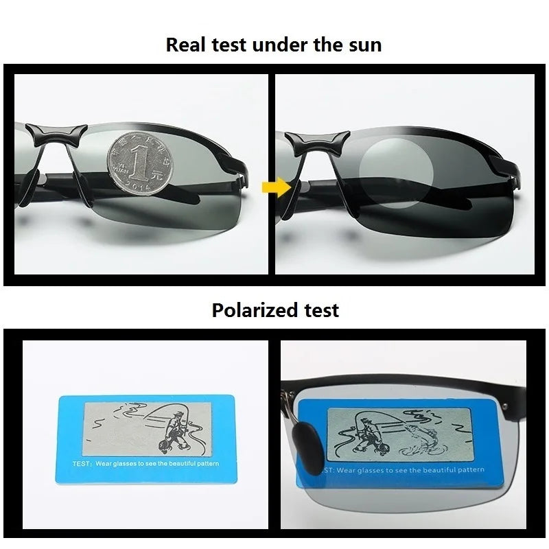 Men Photochromic Polarized Sunglasses Driving Fishing Chameleon Glasses Change Color Sun Glasses Day Night Vision Eyewear