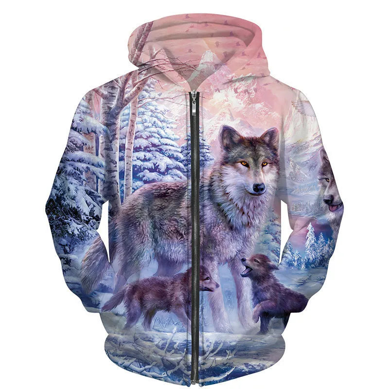 Cool 3D Wolf Printed Zipper Hoodies Fashion Men/Women Streetwear Hooded Jacket Coat Unisex Casual Hip Hop Pullover Sweatshirts