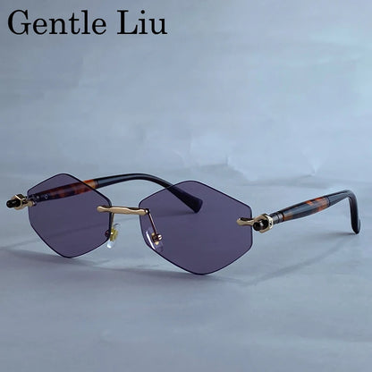 Rimless Polygon Sunglasses Women 2026 Luxury Brand Fashion Retro Sun Glasses Punk Hexagon Eyewear For Lady UV400 Outdoor Shades