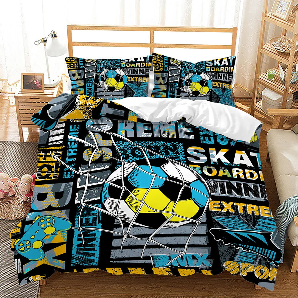 Kinder-Fußball-Bettbezug Queen Size, American-Soccer-Bettwäsche-Set, Sport-Bettdeckenbezug für Jungen, Mädchen und Kinder