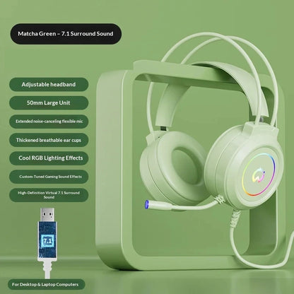 Casque de jeu filaire Paw Hunter T9 avec microphone et éclairage RGB, son surround virtuel 7.1, casque supra-auriculaire pour PC, ordinateur portable et jeux.