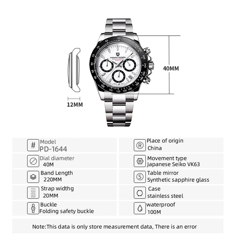 PAGANI DESIGN 2025 New Men's Watches Luxury Rose Gold Quartz Watch For Men 100M Waterproof Sports Chronograph Wristwatch Men