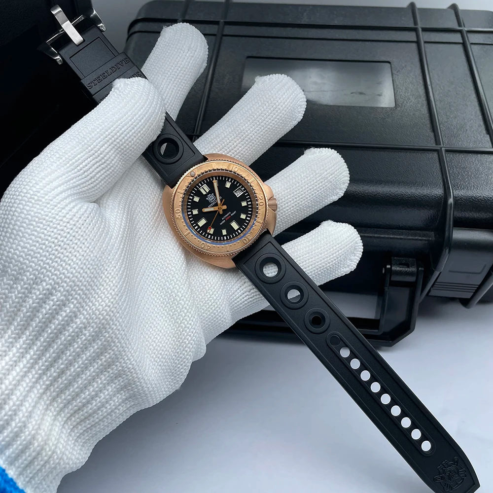 STEELDIVE Men Bronze Dive Watch 200M Water Resistant Ceramic Bronze Bezel Automatic Movement Wristwatch