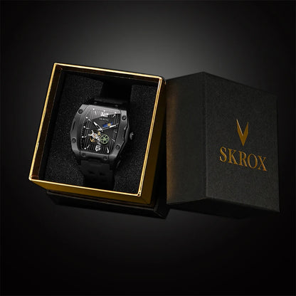 SKROX Designer Luxury Moon Phase Toubillon Automatic Movement Mechanical Clock High Quality Waterproof Silicone Men's Watches