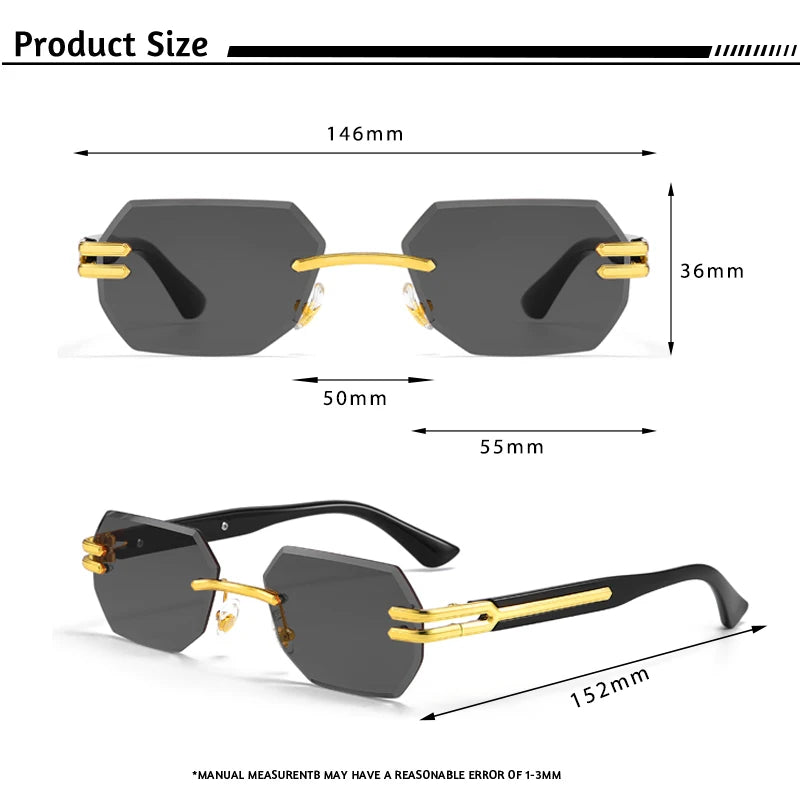 CATERSIDE Retro Rimless Sunglasses Men Polygonal Metal Frame High Quality Women Sun Glasses Outdoor Travel Gift Summer Style