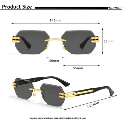 CATERSIDE Retro Rimless Sunglasses Men Polygonal Metal Frame High Quality Women Sun Glasses Outdoor Travel Gift Summer Style