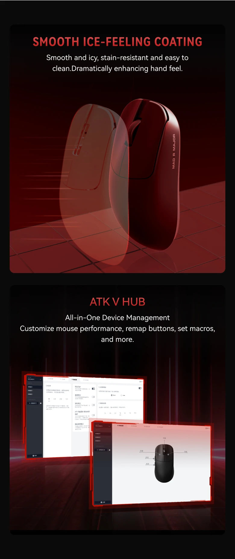 ATK VXE MAD R MAJOR Gaming Mouse Wireless 8K, PAW3950/3395 Sensor, Ultra-Lightweight Ergonomic Gaming Mouse, Dual-Mode RGB Gaming Mouse