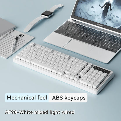 AJAZZ AF98 kabelgebundene/kabellose Tastatur mit mechanischem Tippgefühl, für das Büro, lange Akkulaufzeit, drei Modi, RGB-Mischbeleuchtung, ABS-Tastenkappen, ergonomisch