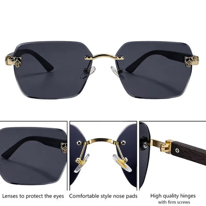 Square Rimless Photochromic Sunglasses Men Vintage Sun Glasses 2026 Luxury Designer Shades Male Cut Lenses Frameless Eyewear