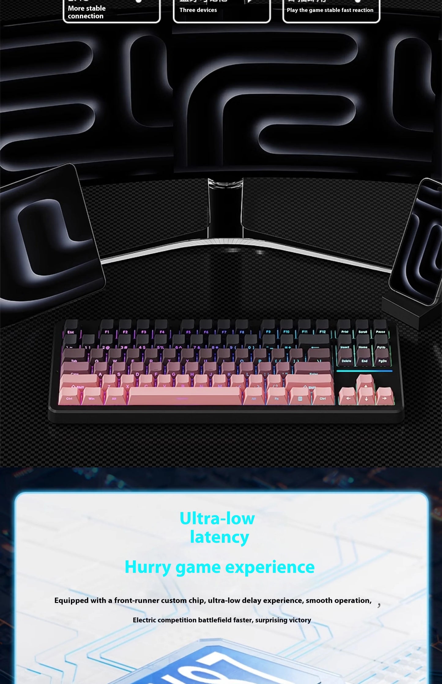 EWEADN X87 Pro Ergonomics Keyboard Mechanical Kids Side Engraving Wireless Bluetooth Triple Gaming 2.4G RGB 87 Layout Customized