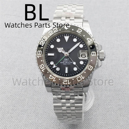 BLIGER 40mm 515 24H GMT Men's Watch Stainless Steel Clasp Luminous Quartz Movement Ceramic Bezel 10Bar Waterproof Sapphire Glass