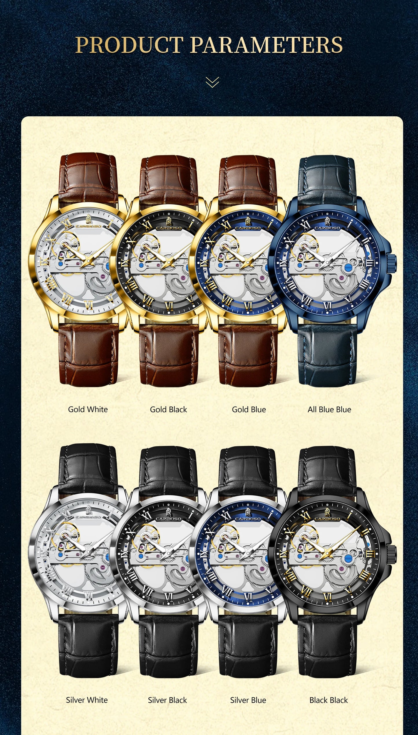 CAREKISO Fashion Men's Watches Original Mechanical Leather Men Clock Waterproof Hollow Tourbillon Automatic Man Watch Reloj Male