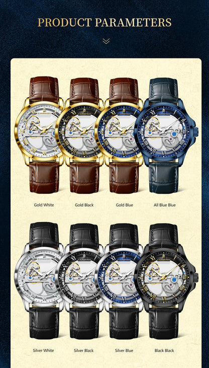 CAREKISO Fashion Men's Watches Original Mechanical Leather Men Clock Waterproof Hollow Tourbillon Automatic Man Watch Reloj Male
