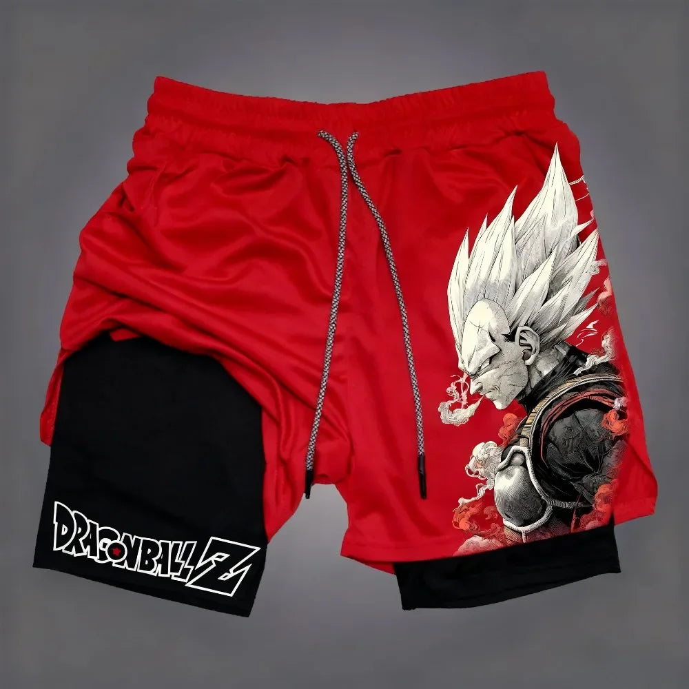 Dragon Ball Men's Quick-Drying Double-Layer Son Goku Shorts Summer Sports Fitness Anime-Inspired Active Wear Fake Two-Piece