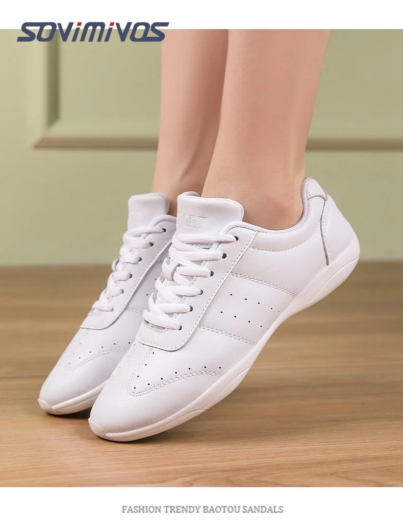 Women Dance Shoes Lightweight Flat Athletic Shoes Competitive Aerobic Gymnastics Shoes Fitness Sports Shoes White Dance Sneakers
