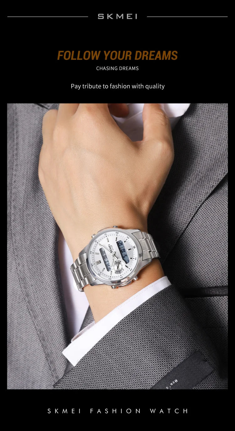 SKMEI 2284 Business Men's Electronic Multifunctional Dual Display Sports Waterproof Luminous Luxury Watch Digital Watch Reloj