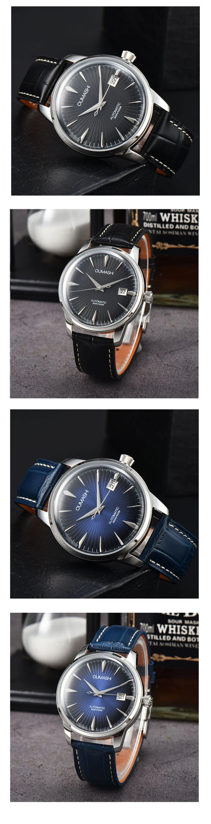 40mm NH35 Watch Cocktail Automatic Mechanical Watch High Quality Stainless Steel Double Dome Waterproof Case Leather Band Watch