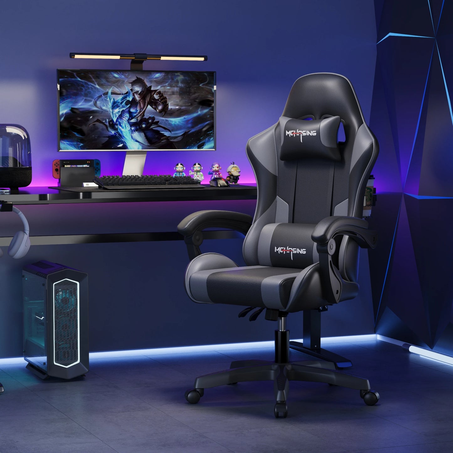 Ergonomiczny, nowoczesny obrotowy fotel gamingowy e-sportowy z kółkami do biura i domu, komputerowy fotel gamingowy w stylu obrotowym