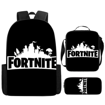 Cute Cartoon  3pcs Set School Backpack with Lunch Bag Pencil Case , Large Anime Fortnite Kids School Bags For Boys and Girls