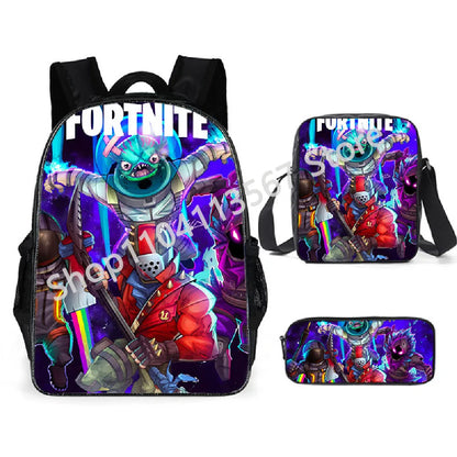 Set de 3 bucăți de ghiozdane Fortnite pentru băieți și fete, cu tematică Battle Royale, seturi de ghiozdane pentru jocuri, rucsacuri pentru jocuri, cadouri școlare