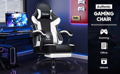 AUTHMIC Ergonomic Gaming Chair High Back Reclining Office Chair with Adjustable Lumbar Support, Headrest, Footrest & PC Gamer Seat