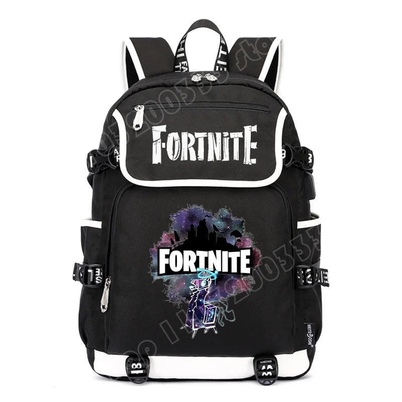 Fortnites Rucksack mit großem Fassungsvermögen, lässige Umhängetasche mit USB-Anschluss, Unisex-Anime-Schultasche für Schüler, neues stilvolles Schreibwaren-Geschenk