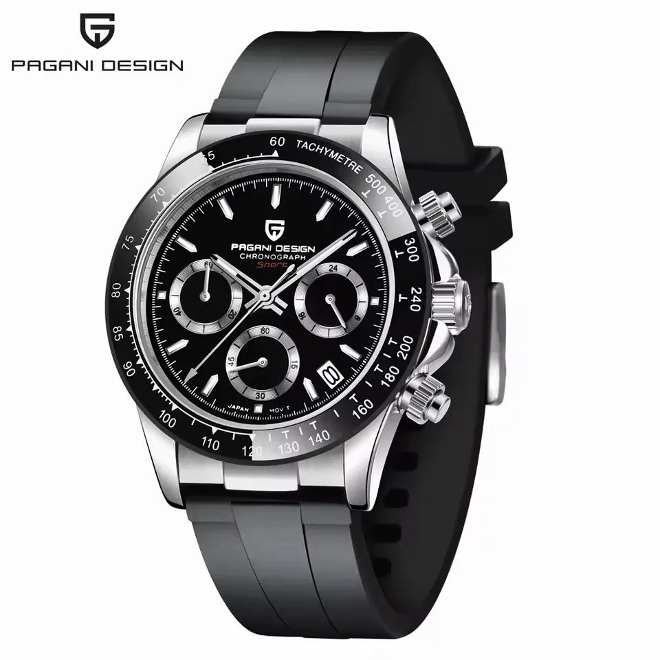 PAGANI DESIGN 1664 Luxury Automatic Mechanical Men's Watch VK63 movement AR Sapphire Crystal Rubber 100m Waterproof Men's Watch