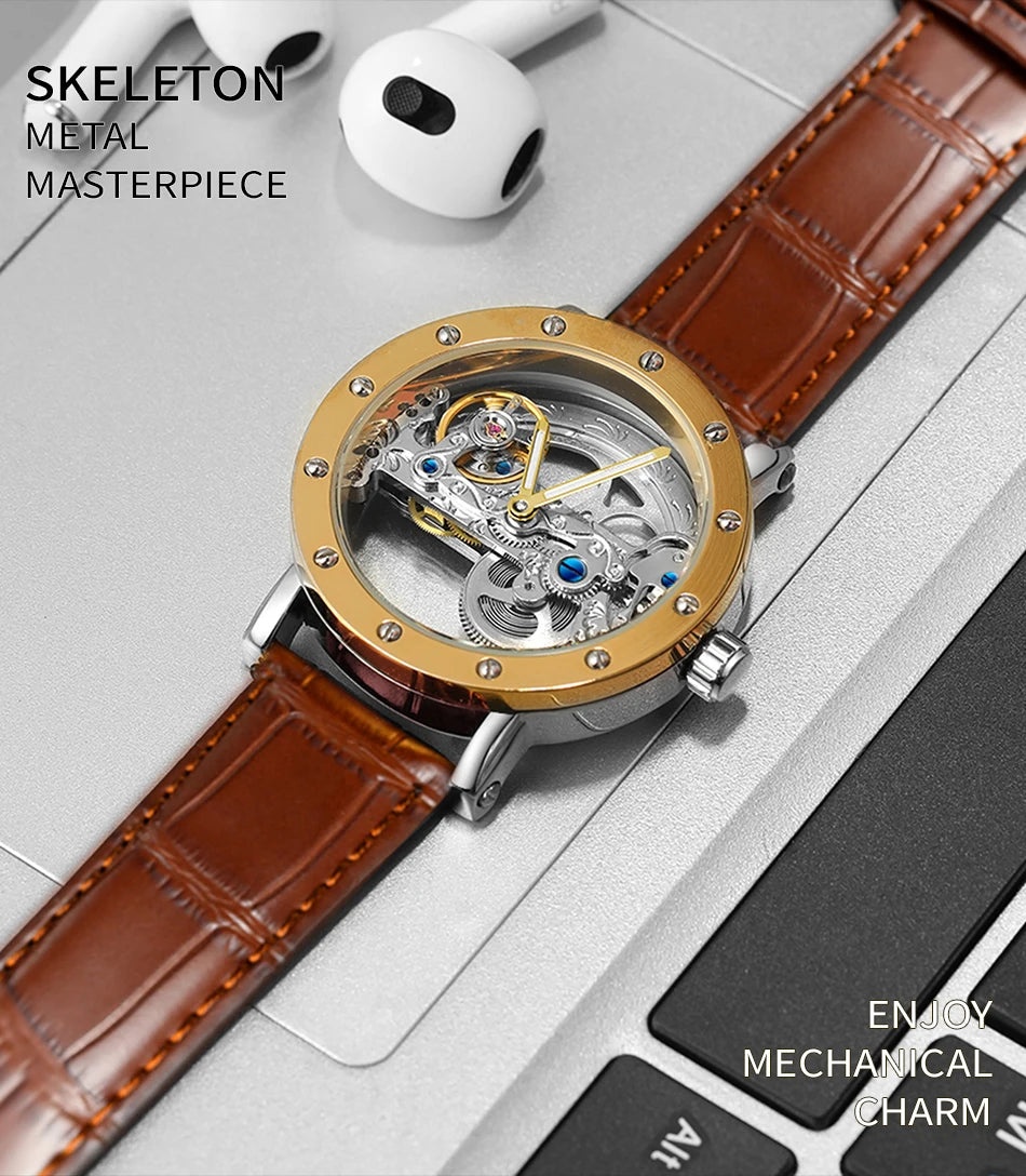 2026 Top Brand Luxury Steel Skeleton Tourbillon Automatic Watch Men Leather Mechanical Waterproof Luminous Elegant Wrist Clock