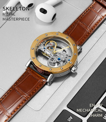 2026 Top Brand Luxury Steel Skeleton Tourbillon Automatic Watch Men Leather Mechanical Waterproof Luminous Elegant Wrist Clock