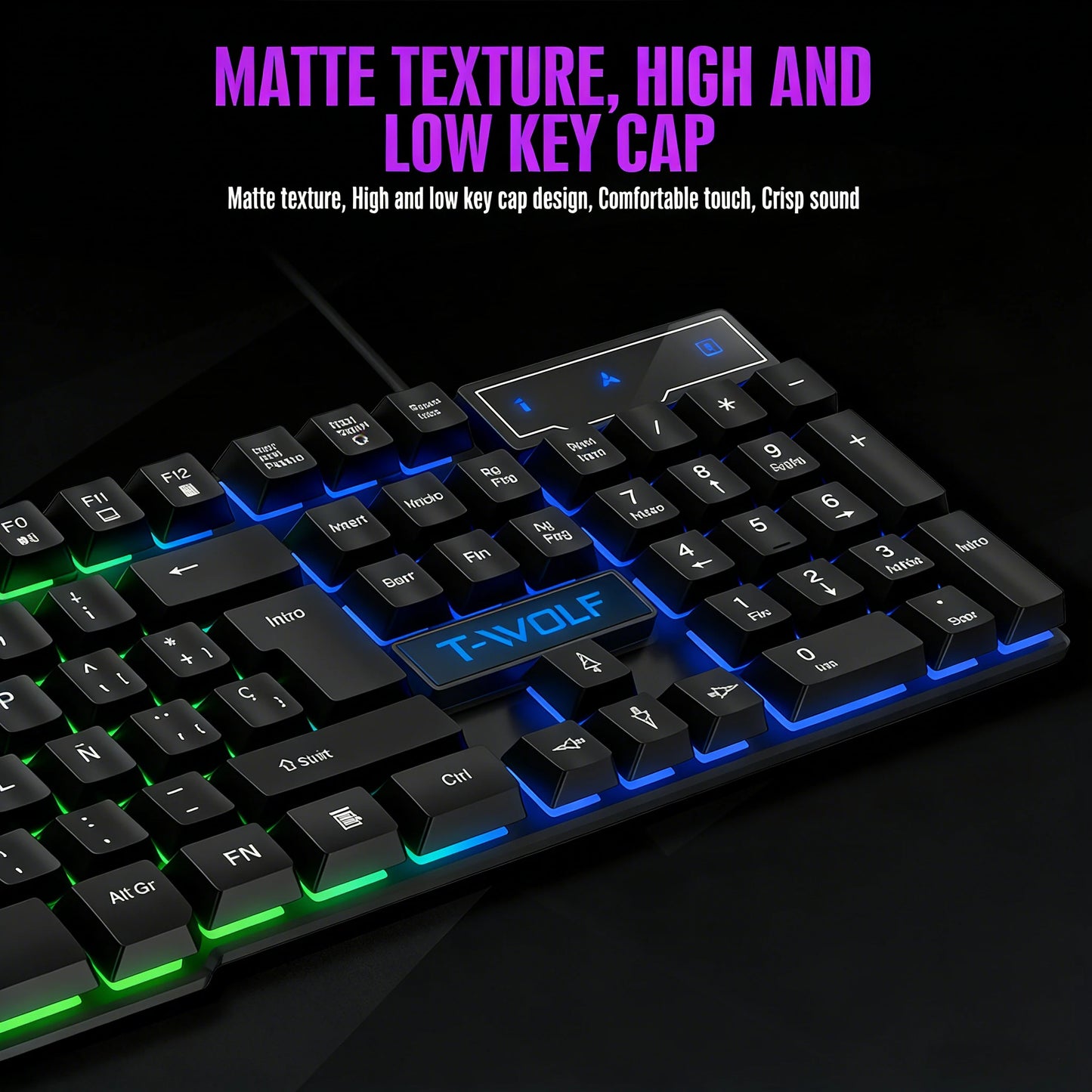 Mechanical feel Gaming Keyboard Light Backlit RGB wired keyboard USB office home media keys Russian Spanish Arabic English
